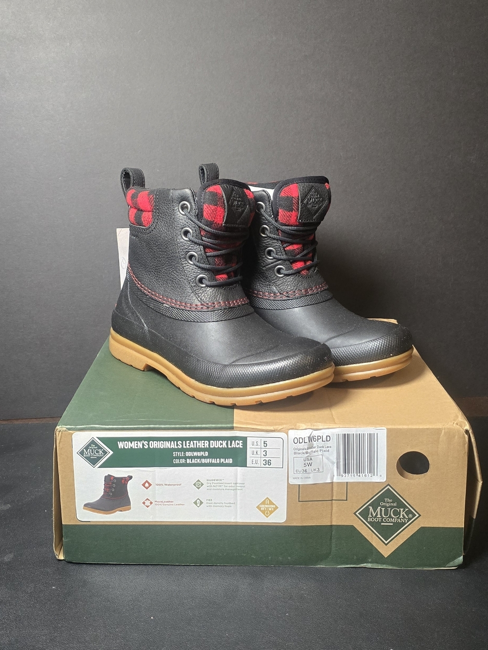 The Original Muck Boot Company Women's Lace-Up Duck Boots - Black with Red Plaid